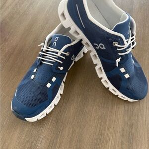 On Running Blue and White Athletic Shoes